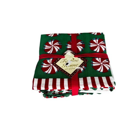 To The Home Other - Christmas Peppermint 4-Piece Kitchen Decorative Table Set - Festive Red & Green